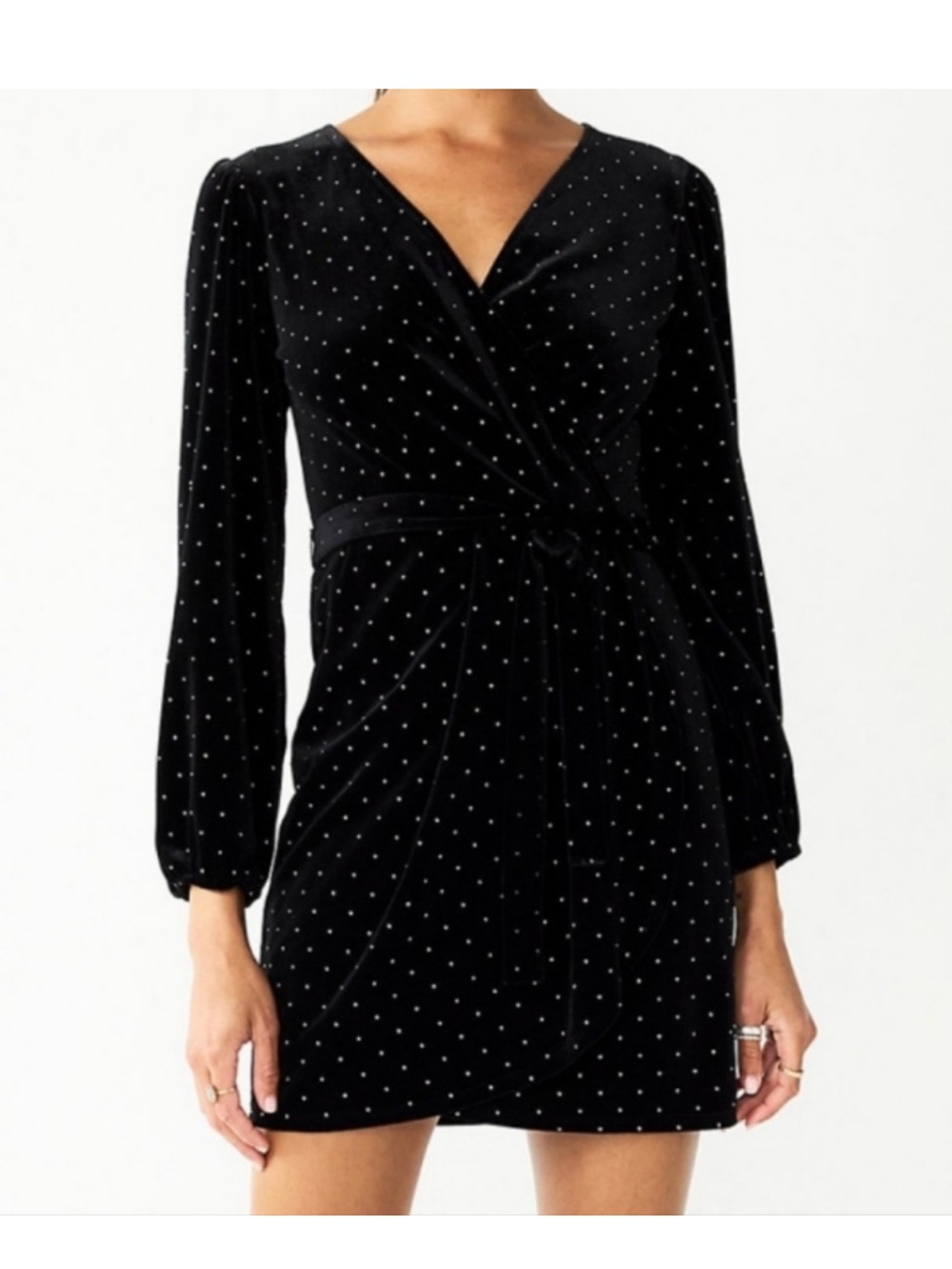 Nine West Black Velvet w/ Silver Bead Faux Wrap Dress 1X